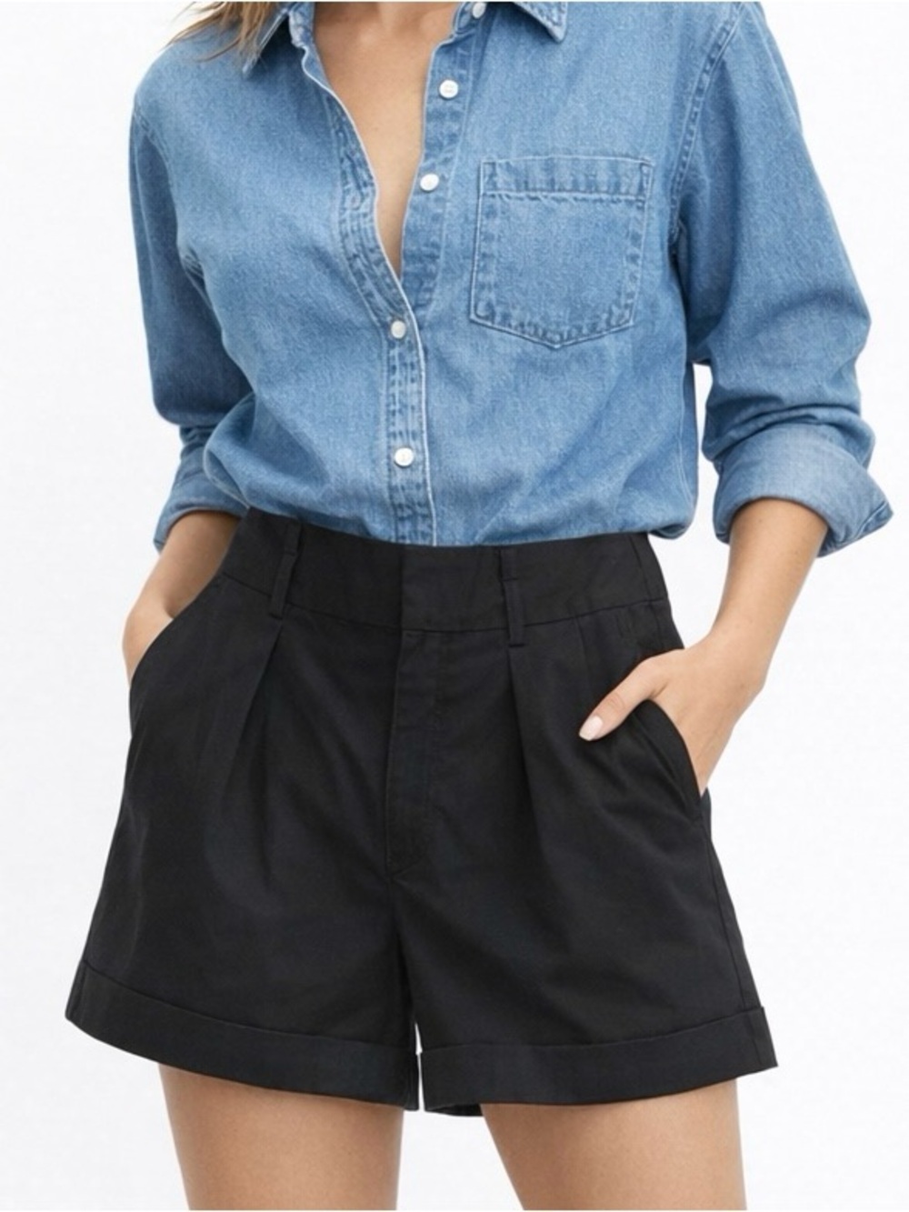 Banana Republic Shorts Pleated Cuffed Flap Zipper Belt Loops Pockets Black 12